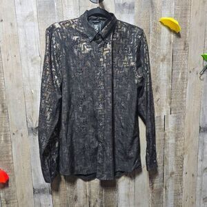 Fried Denim Slim Fit Black Gold Floral Velvet Button Down Shirt